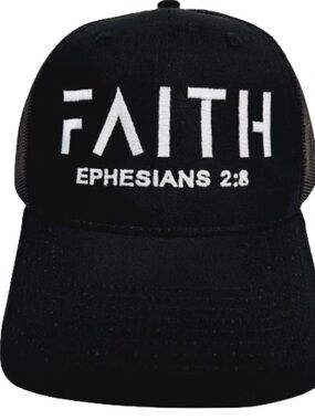 Faith Religious Ephesians Black Hat Cap Embroidered Curved Bill Mesh Snapback